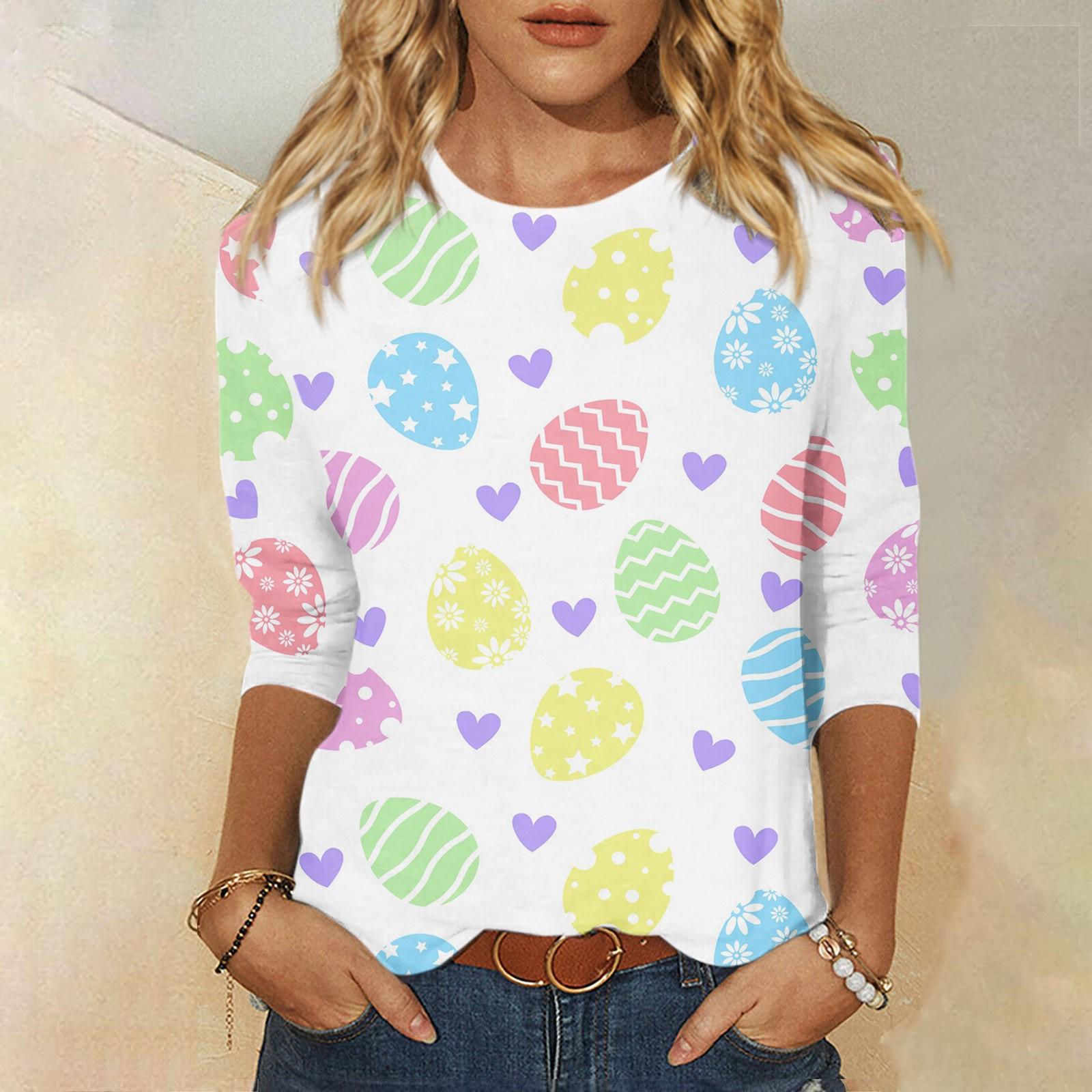 

Жіноча модна повсякденна вільна футболка з принтом і круглим вирізом з рукавом 3/4 XXXL синій