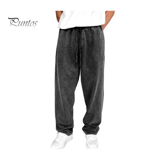 

Мужские спортивные брюки с широкими штанинами, эластичным поясом и завязками, однотонные спортивные штаны полной длины, свободные, с карманами, длинные брюки M чёрный