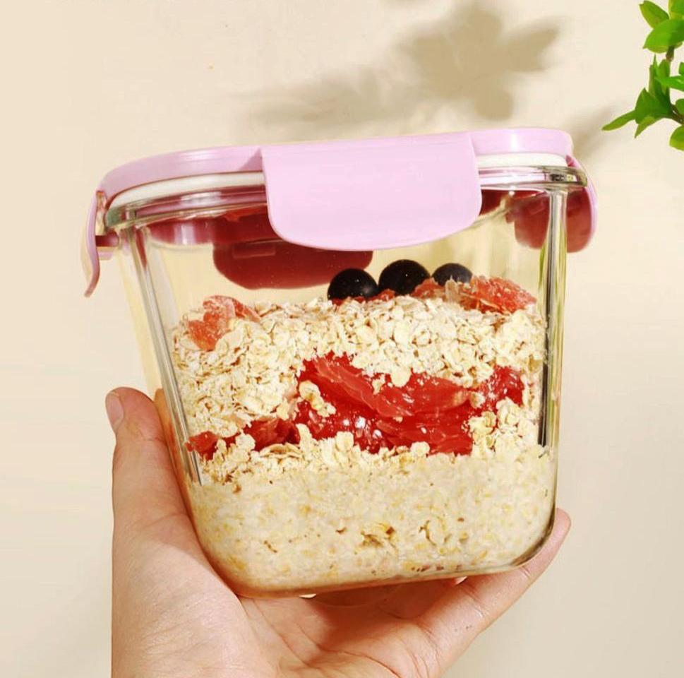 Overnight Oatmeal Mug Glass Breakfast Mug Portable With Lid Microwaveable Fruit Salad Bowl Soup Yogurt Cups