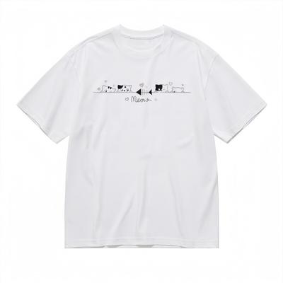 Herren Trend Klassisches T-Shirt Niedliche Katzenkollektion Herzmuster Baumwoll-T-Shirt