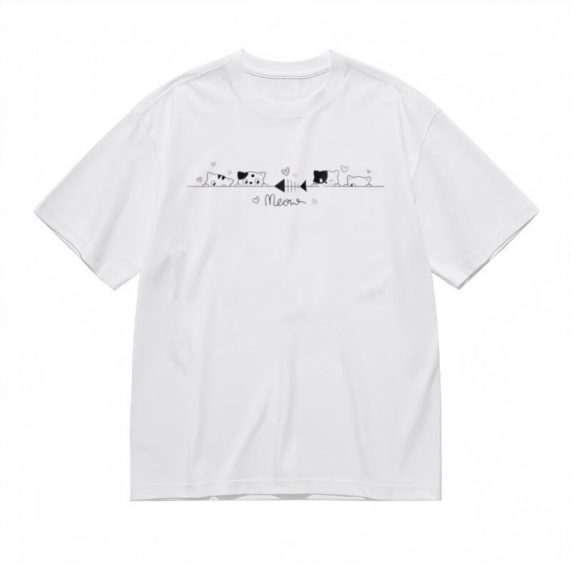 

Men s Trend Classic T-Shirt Cute Feline Collection Heart Pattern Cotton Tee 4XL