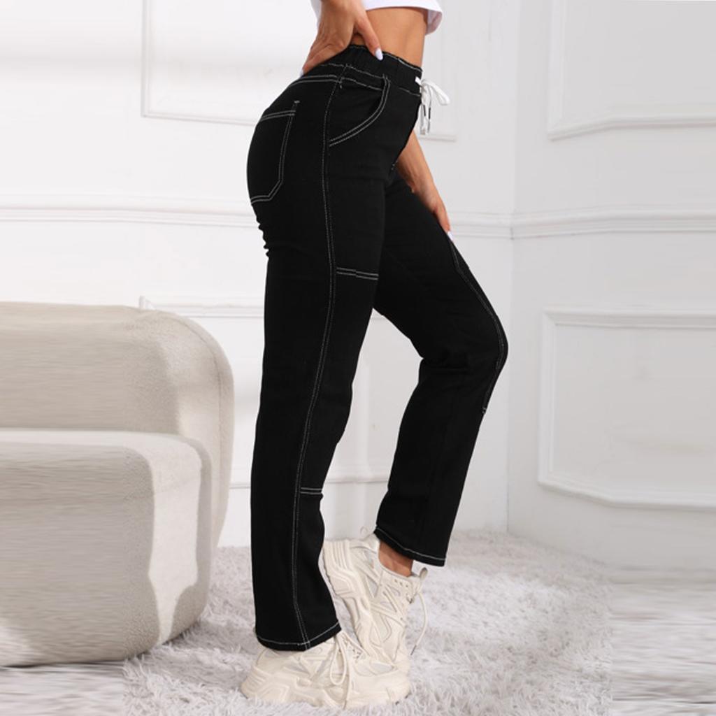 Dívčí móda Vysoký pas Elastická Elastická šňůrka v pase Nové módní rovné džíny