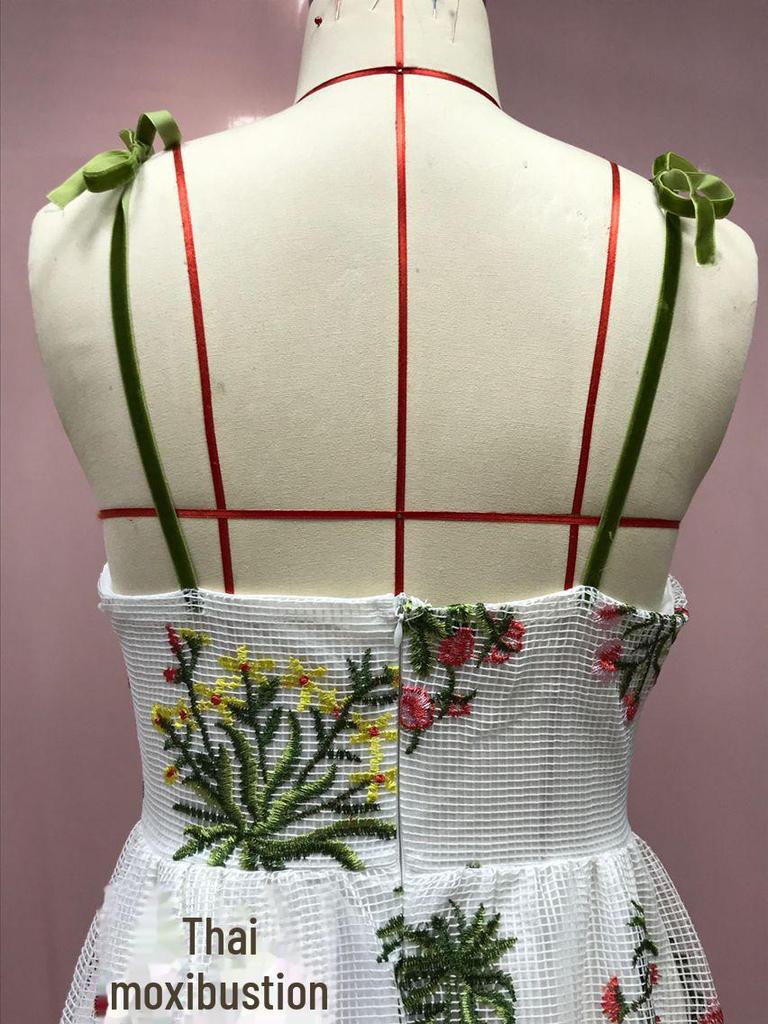 Γυναικείο φόρεμα 2025 Ευρώπης και Αμερικής με κεντημένη πλάτη χωρίς πλάτη - μακριά, σέξι μέση, ανοιξιάτικο στυλ