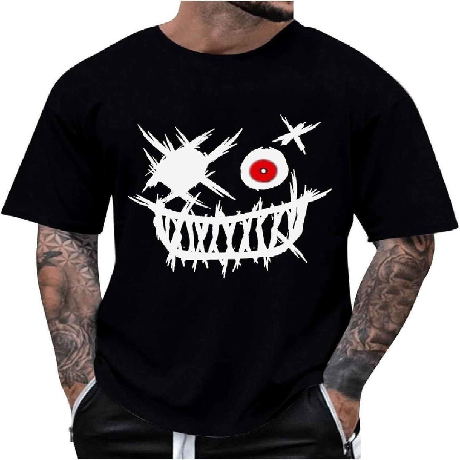 

Hippie Tshirts for Men Y2k Streetwear Loose Fit Casual Summer T-Shirts Novelty Graphic Tee Tops Mens Fashion Outfits XXXXXL чорний