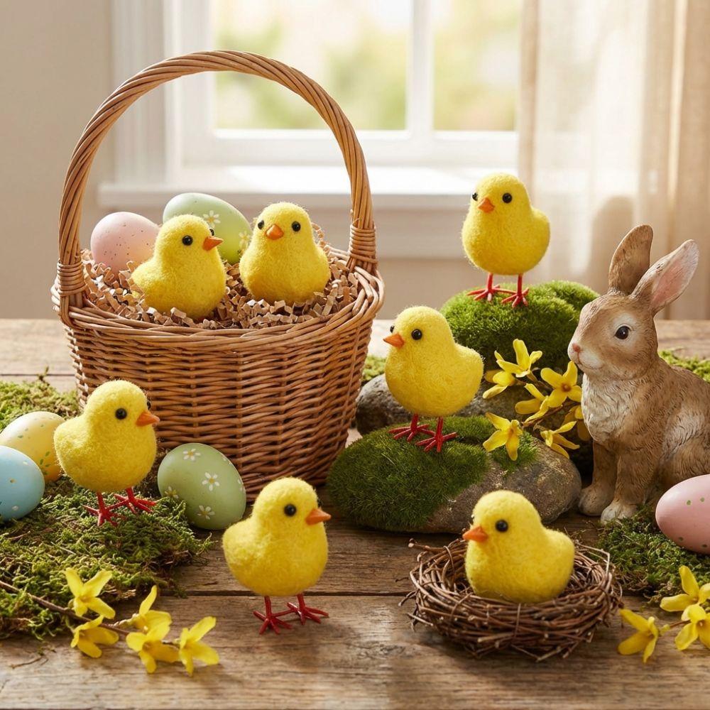 Realistic Easter Chick Figurine Flocking Mini Chicken Toy Cute Plush Chicken Ornament Home Decor