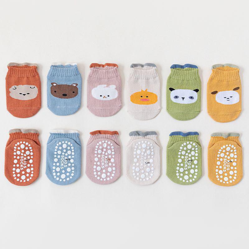 6 Paar pro Los Baby Herbst Bodensocken Kleinkind Cartoon Tier Dünne Klebesocken Kinder Mädchen Rutschfeste Socken
