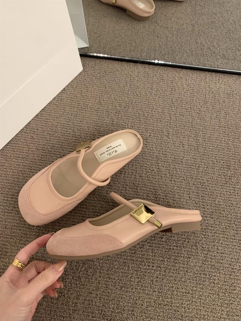 Flat-bottomed French small fragrant bag head half slippers women's shoes wear 2025 new summer Mary Jane half tray sandals