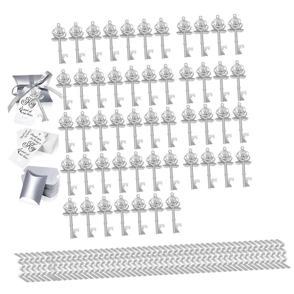 50Pcs Key Bottle Openers Rustic Multifunction Decorative Craft with Ribbons for Party Favors Wedding Birthday Graduation Events