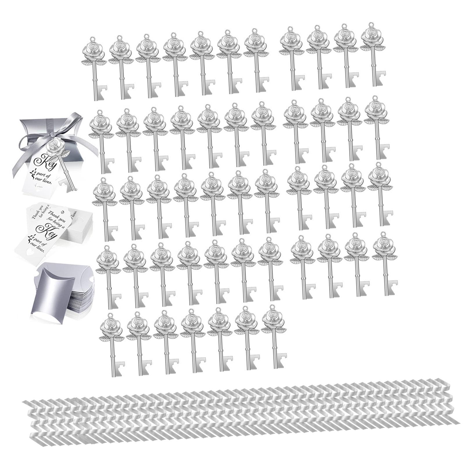 

50 шт. открывалок для бутылок в деревенском стиле, многофункциональное декоративное ремесло с лентами для вечеринок, свадеб, дней рождения, выпускных мероприятий серебряный