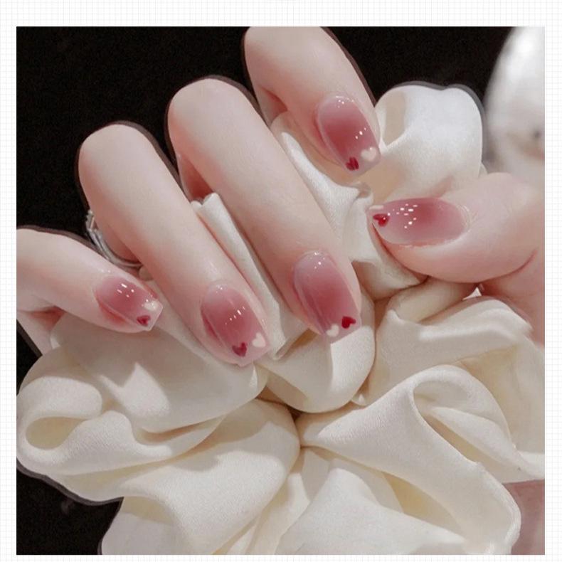 Blush Peach Nude Student Press-On Nails - Solid Color, Simple Ice Transparent Tips