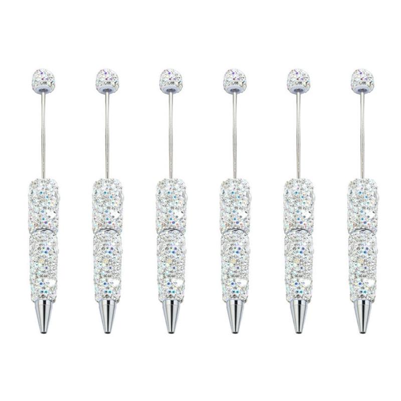6pcs Rhinestones Fancy Pen Ballpoint Pen Smooth Writing Pen 1.0mm Glittering Beadable Pen Stationery Pen for School