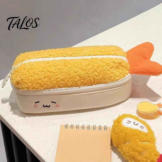 Kids Plush Pencil Case Fried Shrimp Tail Case, Cute Large Capacity Pouch, Fun Desk Organizer Adorable Stationery Bag for Students, School Gift