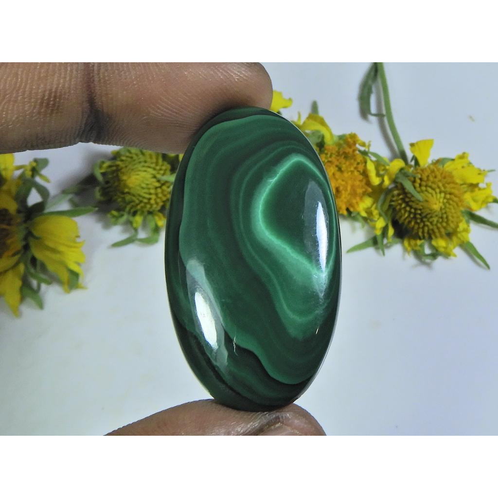AA++ 60Cts. Natural Green Malachite Oval Cabochon Loose Gemstone 22X40X05MM D-36