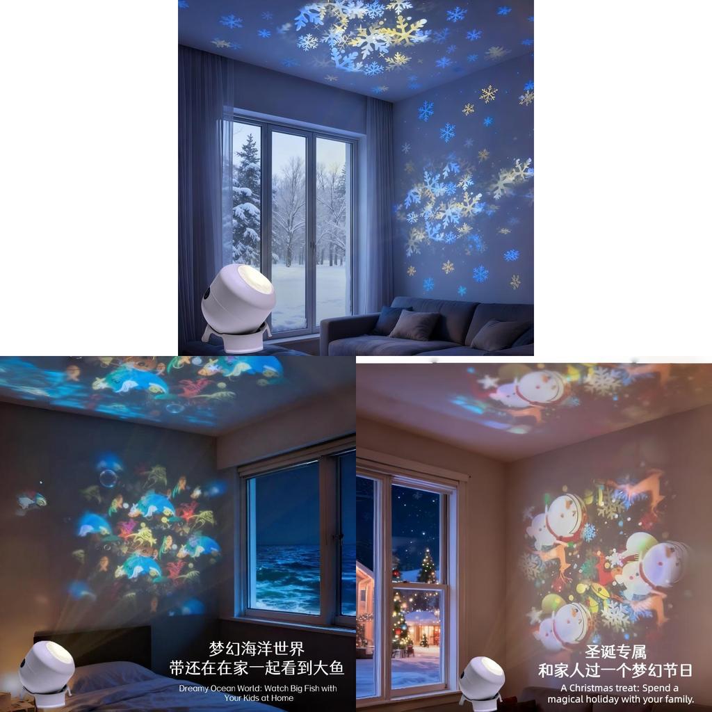 Ocean Snowflake Christmas Theme Led Rotation Projector Night Light For Childrens Sleep Room Decor