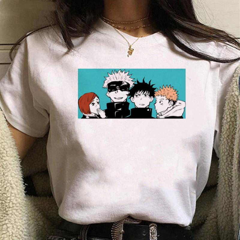 Goth Kläder Gojo Grafisk T-shirt Anime Jujutsu Kaisen Rolig Sommar T-shirt för Kvinnor Japanska T-shirts Tecknad Kvinno T-shirts