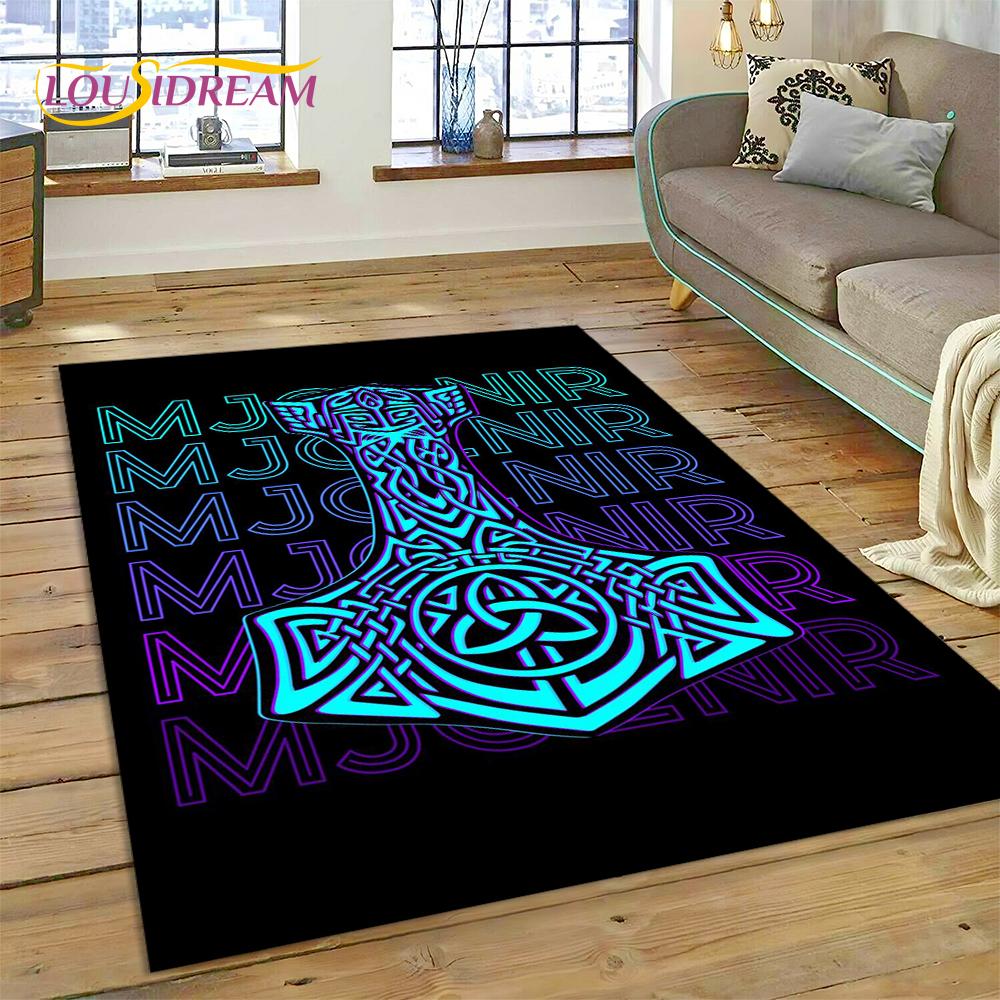 3D Nordic Viking Mythology Symbols Odin Cartoon Area Rug Large,Carpet for Home Living Room Sofa Doormat Decor,Non-slip Floor Mat
