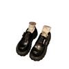 Grape Mother of the Same Style, College Style Square Buckle Lazy One-pedal Muffin Thick Heel Thick Sole Leather Loafers Small Leather Shoes