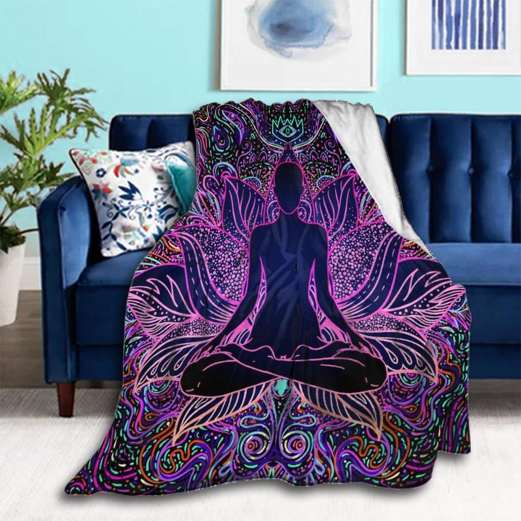 Rainbow Blanket Colorful Tassel Chakra Printed Flannel Meditation Decorative Blanket Direct Supply