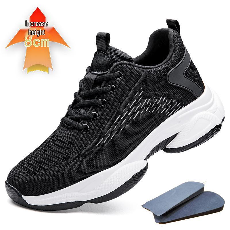 Invisible 8CM Height Increasing Men's Shoes - Breathable Flyknit Low Heel Running Casual Sneakers for Spring & Autumn.