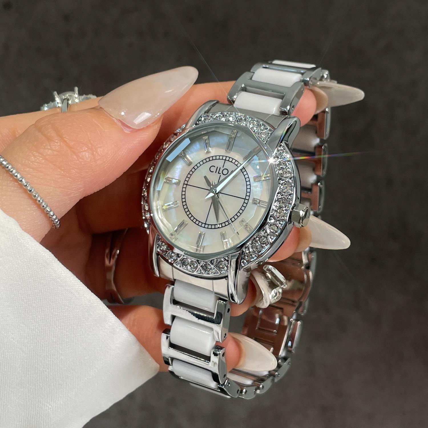 Camellia watch new women`s white ceramic
