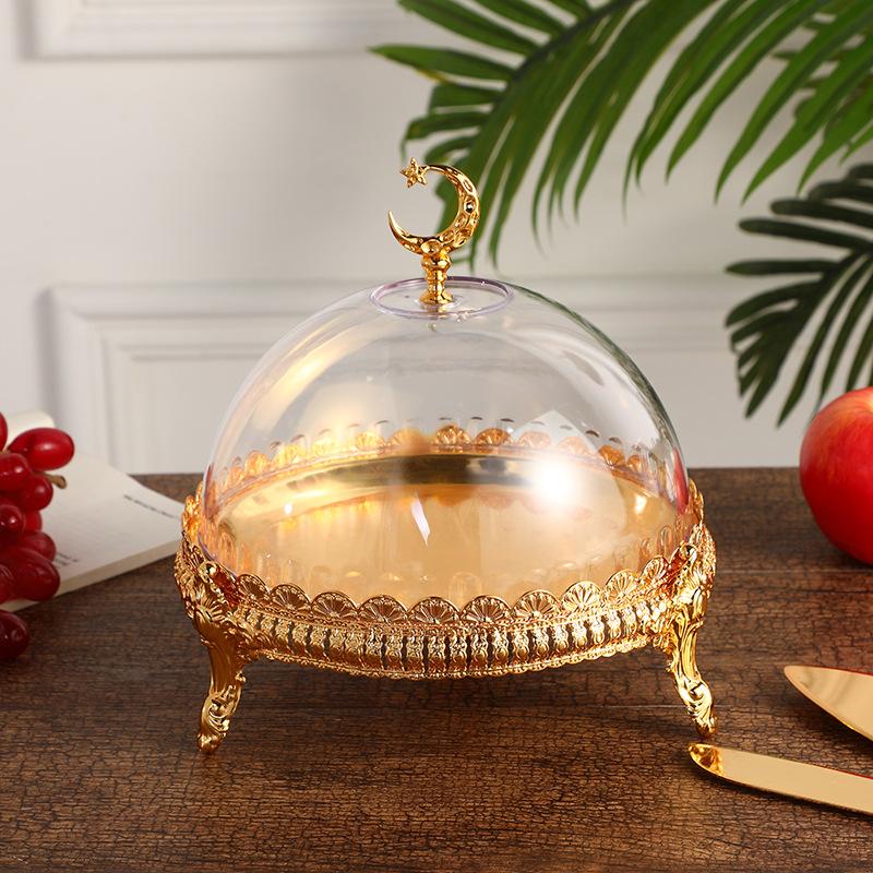 

High Foot Metal Tray Acrylic Cover Dim Sum Dish Pastry Plate Cake Stand Bread Plate Dessert Plates Fruit Bowl Display Rack золотой