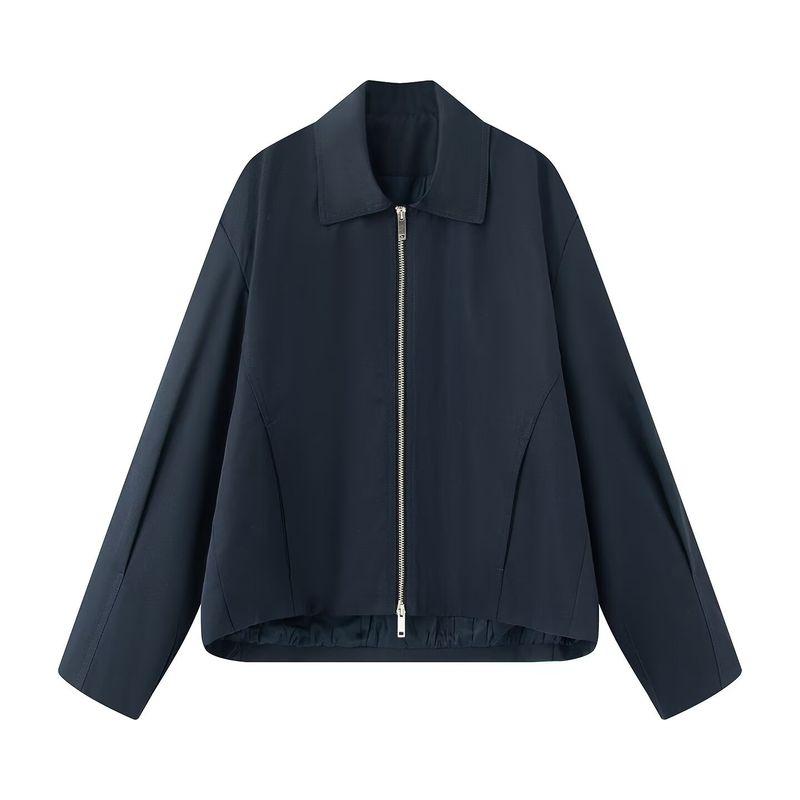 New Fall Women's Clothing Fashion Lapel Long Sleeves Metal Zipper Easiest for Match Pilot Jacket Outwear 0155040