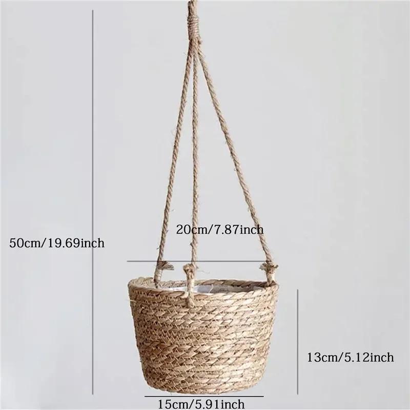 Hanging Garden Flower Pots, Wheat Racks, Plant Storage Baskets, Woven Yellow Hemp Ropes, Indoor and Outdoor Flower Pot Racks
