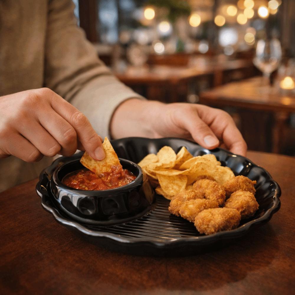 Minimalist Round Ceramic Dumpling Dishes Thicken Divided Grids Serving Plates Ruched Hem Snack Plate Kitchen