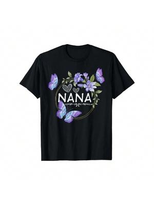 Nana Shirt für Frauen mit Schmetterlingen Muttertags-T-Shirt Druck Frauen Rundhals T-Shirt