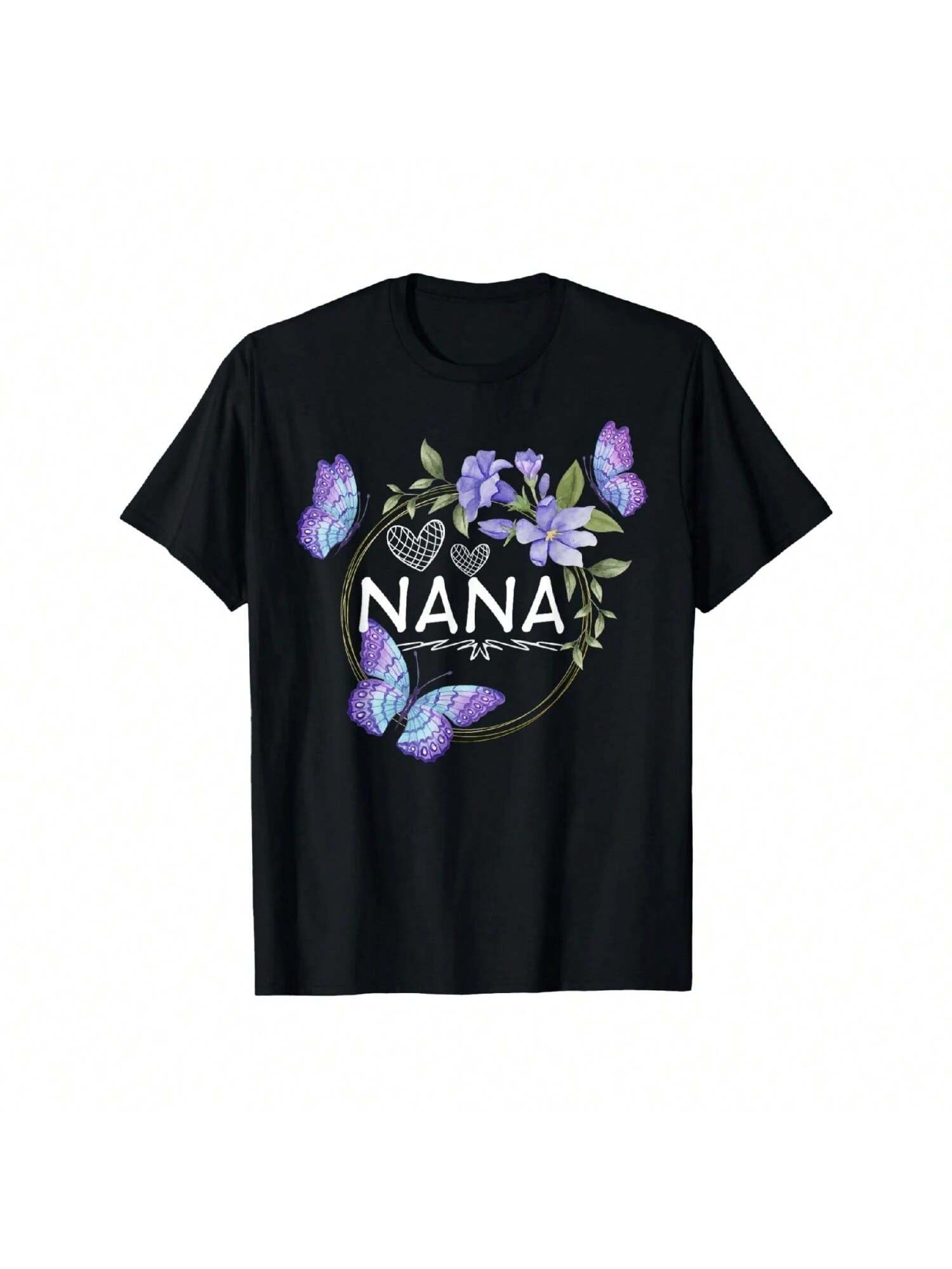 

Nana Shirt For Women With Butterflies Mother S Day T-Shirt Print Women Crew Neck T Shirt XXXXXL чёрный