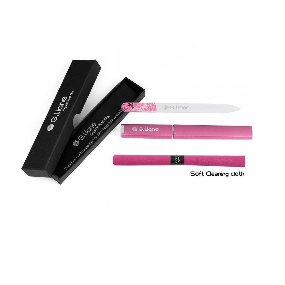 Glass Nail Professional Crystal Glass Nail File with Etched Glass Nail File for Manicure G.Liane File, Case, Double-Sided (Rose Pink)