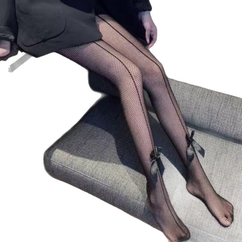 Spring stockings women's sexy bows, trendy black fishnet socks versatile and thin bottom pantyhose
