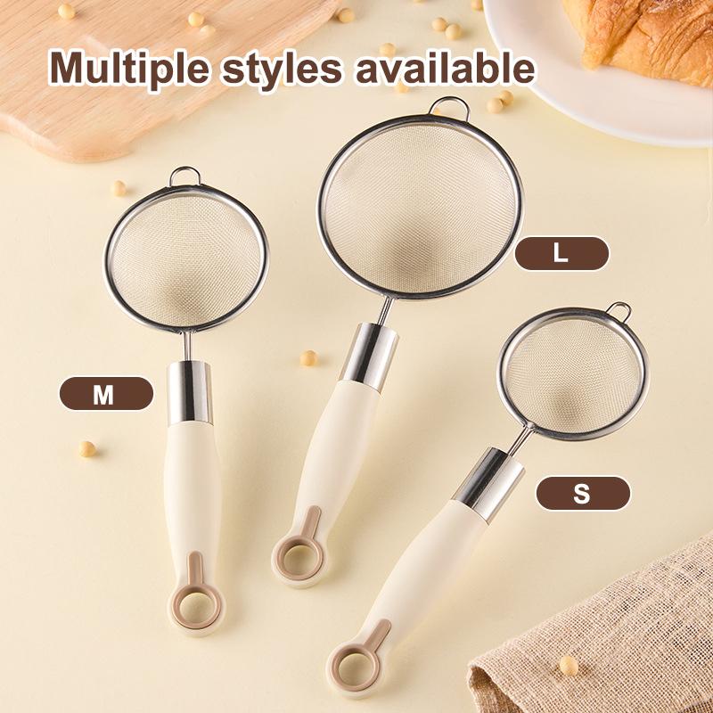 1/3Pcs 304 Stainless Steel Fine Mesh Strainer Flour Sieve Juice Filter Colander With Plastic Handle Oil Strainer Spoon