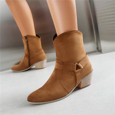 Botas hasta el tobillo para mujer, botas de vaquera con punta redonda, tacones medios gruesos con cremallera, botas cortas de vaquero occidental, zapatos de moda para mujer, invierno 46