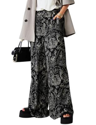 Antiqua Toile De Jouy Medium Black Wide-leg Pants, Women's, PO-00194, 05,