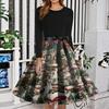 Women's Fashion Round Neck Slim-Fit Christmas Print Long-Sleeved Dress