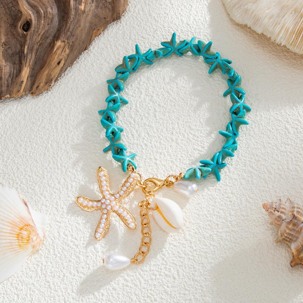 Bohemia Ocean White Starfish Bead Shell Teardrop Pearl Adjustable Ankle Bracelet for Women Summer Beach Vacation Jewelry Gifts