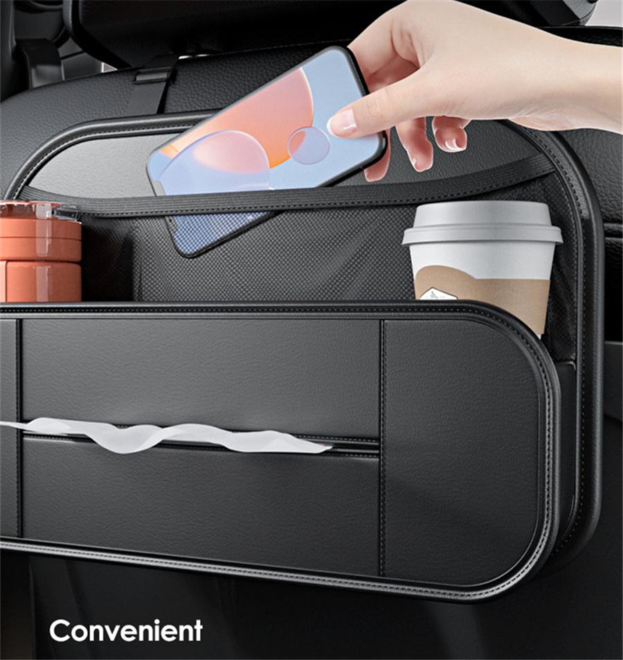 Black PU Leather Car Seat Back Storage Box Organizer Drink Cup Holder Universal