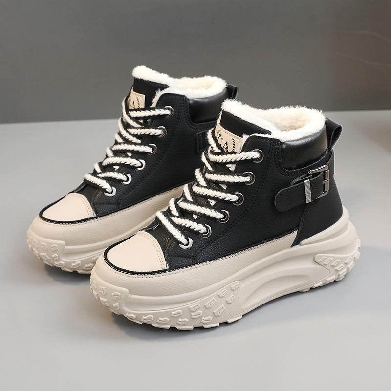 

Модные новые кроссовки для женщин на шнуровке, белые вулканизированные туфли, повседневные модные папины кроссовки, кроссовки на платформе, теплые удобные хлопковые туфли 36(Foot 23cm) чёрный