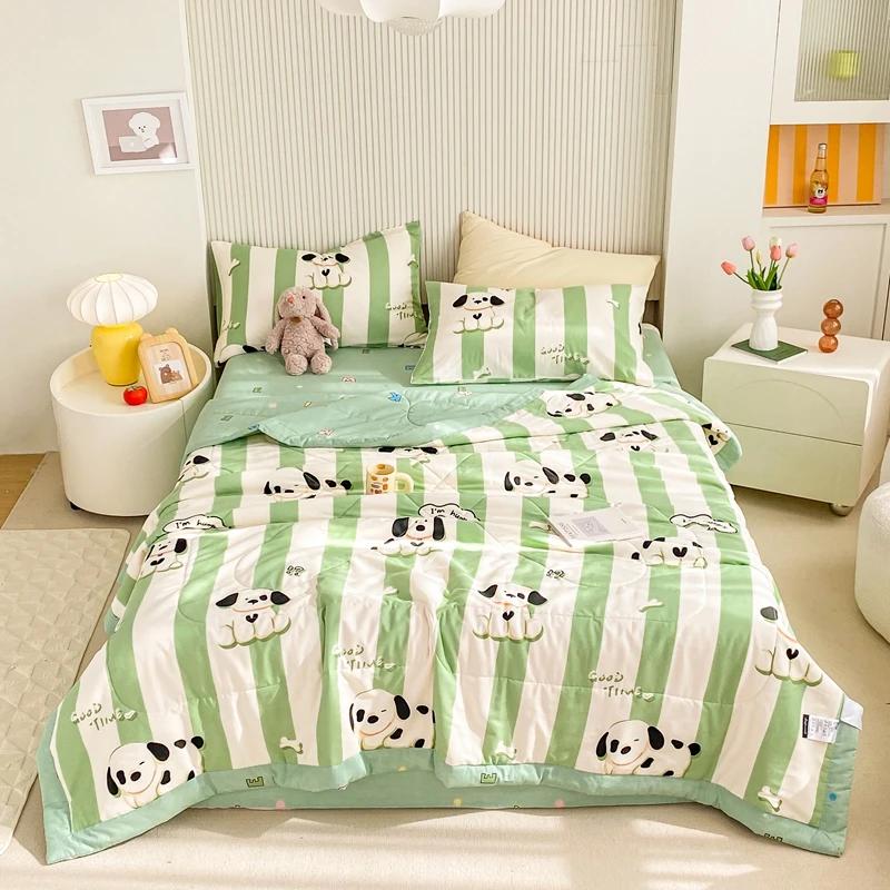 Cartoon Animals Pattern Summer Quilt 100% Cotton Air Conditioning Quilted Quilt Skin-friendly Breathable for Kids Boys Girls