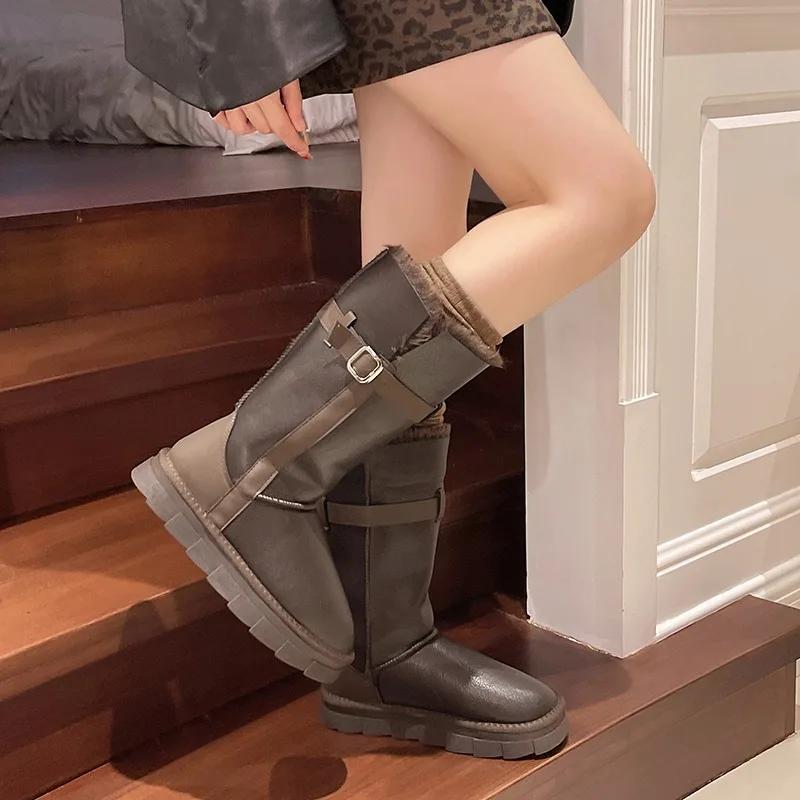 Soft and Comfortable Snow Boots for Women 2024 Winter Cold-proof and Warm Women's Leather Boots Botas Altas Plataforma Mujer