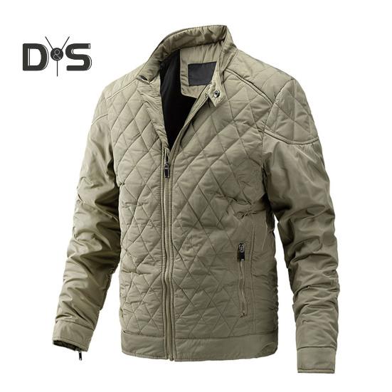 

Мужское хлопковое пальто с воротником-стойкой, длинным рукавом, стеганая куртка, пальто с карманами на молнии, однотонная ветрозащитная верхняя одежда L хаки