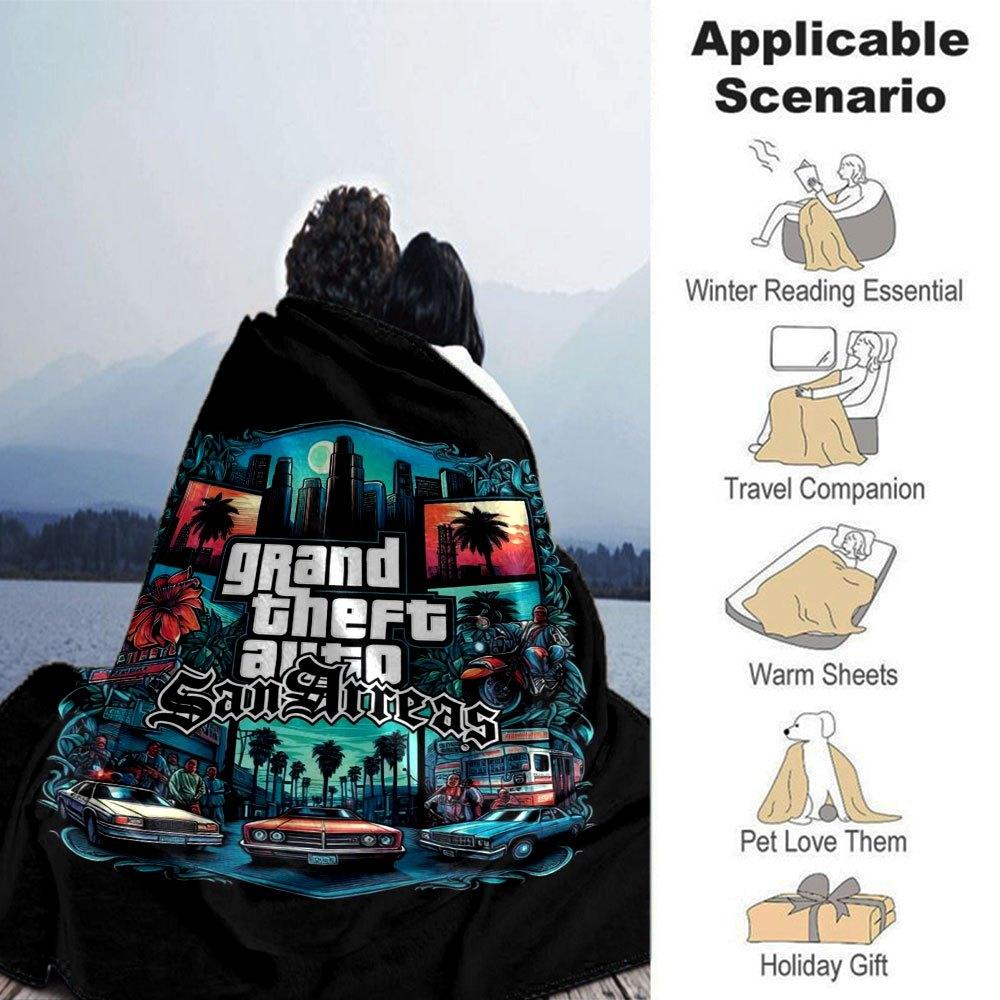 1 pezzo Coperta Morbida in Flanella Grand Theft Auto con Stampa di Designer Una coperta accogliente per tutte le stagioni, perfetta per il divano, il letto, l'ufficio