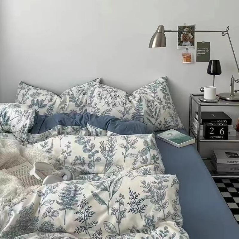 

Light luxury mother and baby washed cotton floral 4pcs quilt cover single student dormitory bed sheet 3pcs home 1.5*2msingle bed hat