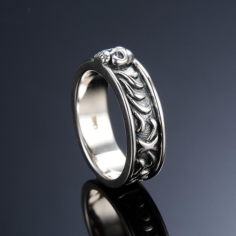 Unisex Adjustable Open Ring With Skull Motif Vintage Style Copper Plated Geometric Band Men Women