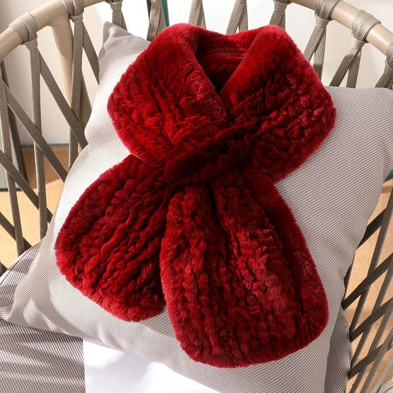 Rex Rabbit Hair Scarf Hat Two-piece Set Winter Women Middle-aged and Elderly Rex Rabbit Hair Braided Elastic Warm Thickened Hat