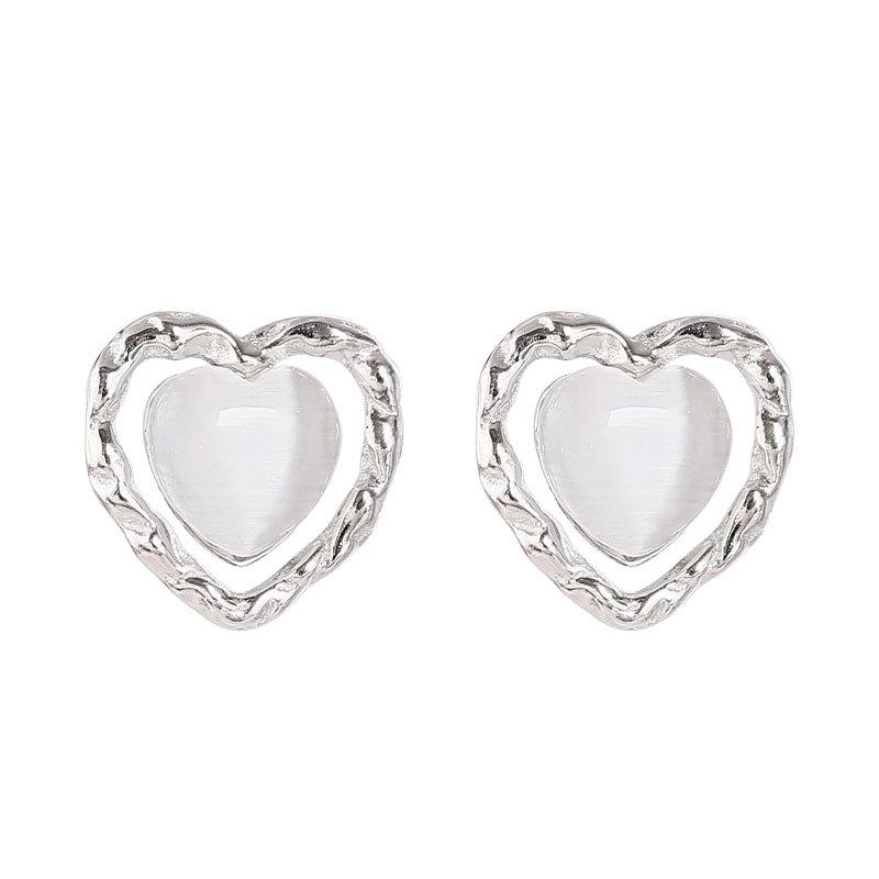 White Moonlight Love Cat Eye Stone Earrings for Women with Niche Design High-end Cold Style Earrings