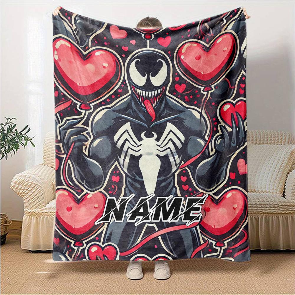 Custom Name "Venom Love Heart Theme" blanket for Couch & Bed, Plush Cozy Fuzzy Blanket Super Soft & Warm Blankets for Fall and Winter. 09084