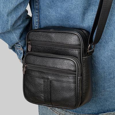 New Genuine Leather Men's Vertical Shoulder Bag Top-Grain Leather Casual Crossbody Bag Adjustable Business Commuter Leather Men's Crossbody Bag