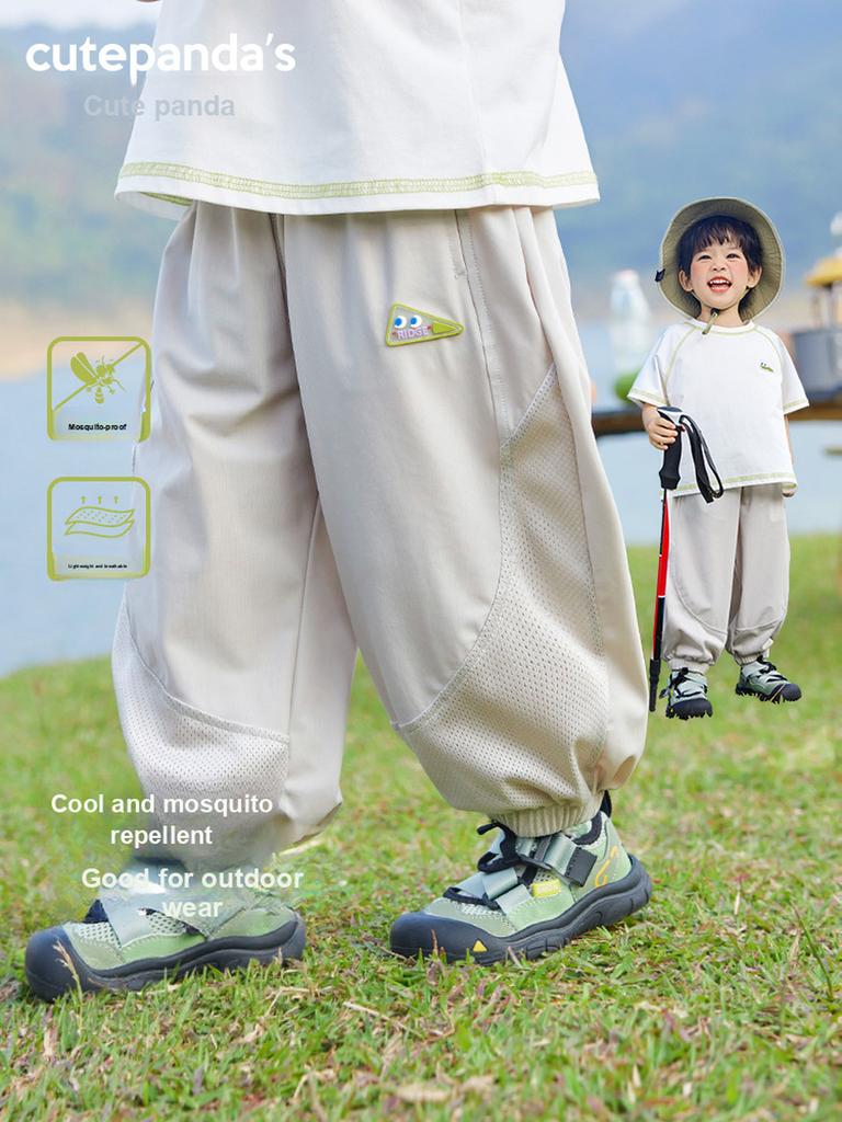 Panda Baby Boys' Mosquito Protection Pants Children's Summer Clothes Girls' Toddler Summer Casual Air Conditioning Pants Thin Pants